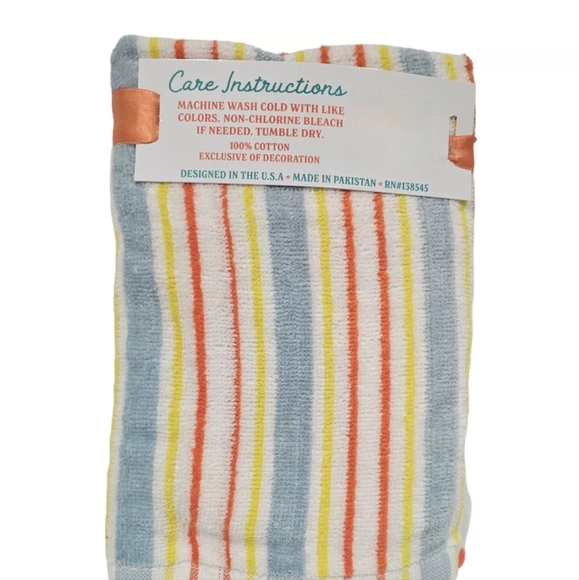 2pc Colorful Gnome Flower Bath Hand Towels  Embroidered Striped New - Picture 2 of 5